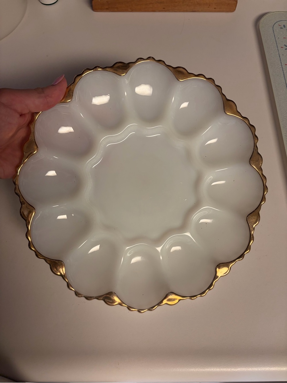 White and Gold Egg Platter - Elegant Serving Dish